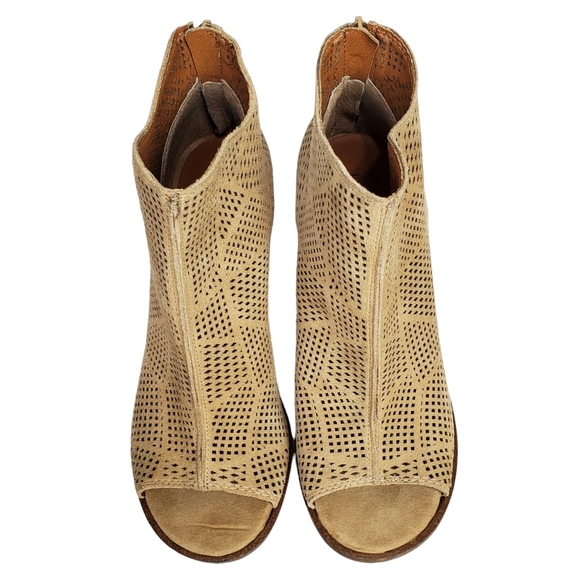 New Lucky brand vacob open toe chunky heel perforated suede ankle booties tan - Picture 10 of 13